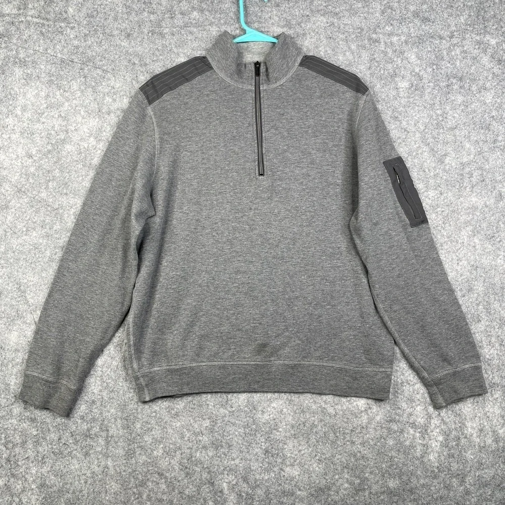 Bugatchi Uomo Sweater Mens Medium Gray 1/4 Zip Pullover Mock Neck Casual